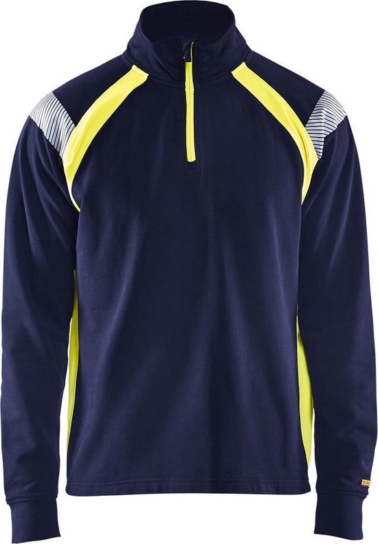 Blaklader Sweatshirt halve rits High Vis lange mouw 3432 - marineblauw/fluo geel