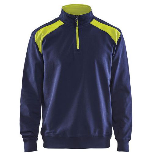 Blaklader Sweatshirt Bi-Colour High Vis met halve rits 3353-marineblauw/fluogeel