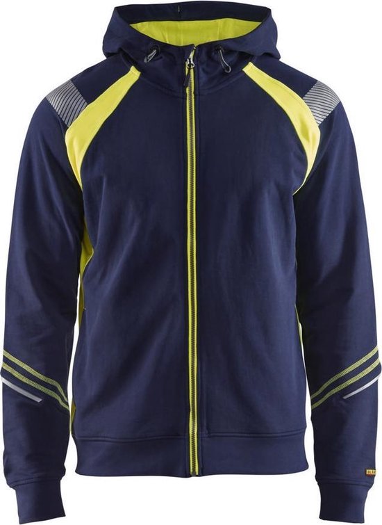 Blaklader Sweatshirt hooded hele rits Hight Vis 3433 - marineblauw/fluo geel