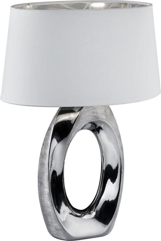 BES LED Led Tafellamp - Tafelverlichting - Trion Tibos - E27 Fitting - Rond - Mat Zilver - Keramiek