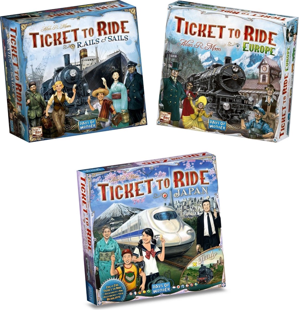 Days of Wonder Ticket To Ride - 3 Stuks - Basisspellen Rails And Sails En Europa & Uitbreiding Japan + Italië