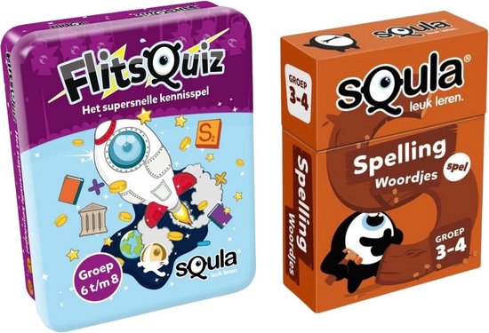 Identity Games Educatieve Spellenbundel - Squla Kaartspel - 2 Stuks - Flitsquiz Groep 6 7 8 & Spelling (Groep 3&4)