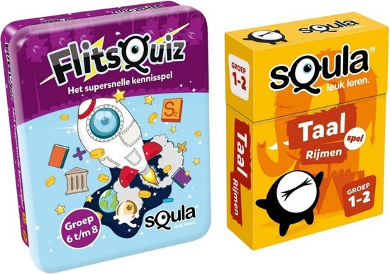 Identity Games Educatieve Spellenbundel - Squla Kaartspel - 2 Stuks - Flitsquiz Groep 6 7 8 & Taal (Groep 1&2)