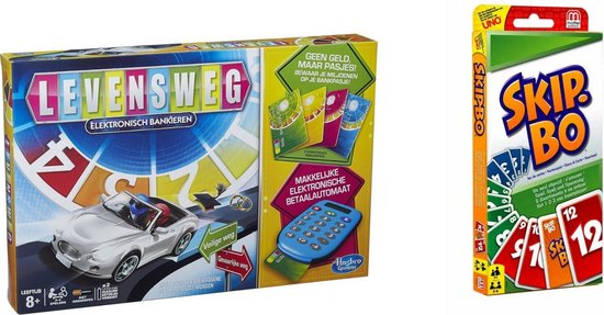 Hasbro Spellenbundel - Bordspellen - 2 Stuks - Levensweg Elektronisch Bankieren & Skip-bo
