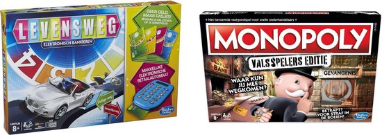Hasbro Spellenbundel - Bordspellen - 2 Stuks - Levensweg Elektronisch Bankieren & Monopoly Valsspelerseditie