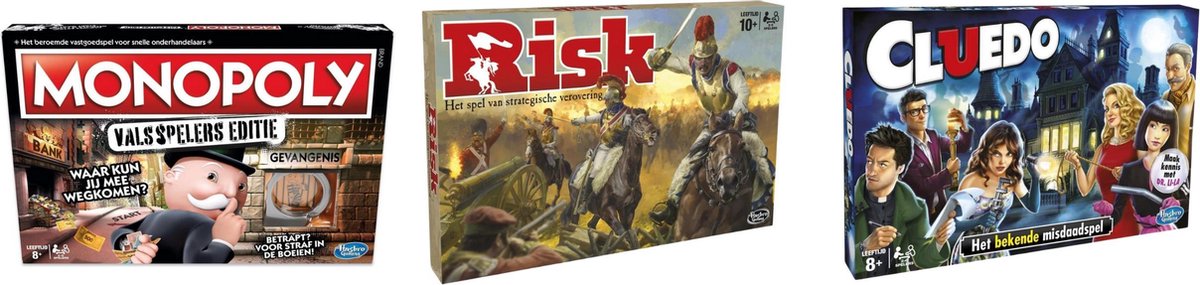 Hasbro Spellenbundel - Bordspellen - 3 Stuks - Monopoly Valsspelerseditie & Risk & Cluedo