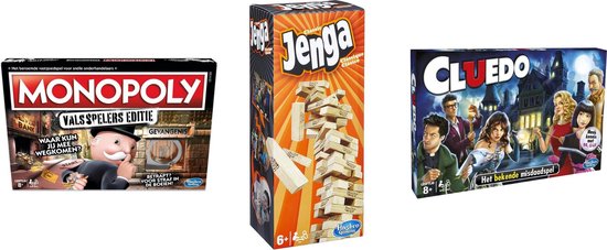 Hasbro Spellenbundel - Bordspellen - 3 Stuks - Monopoly Valsspelerseditie & Jenga & Cluedo