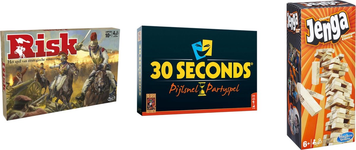 Hasbro Spellenbundel - Bordspellen - 3 Stuks - Risk & 30 Seconds & Jenga