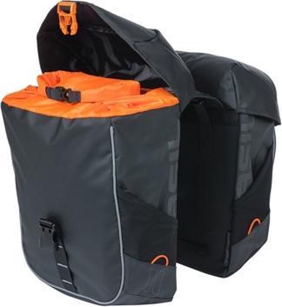 Basil Fietstas Dubbel Miles 34 Liter Pvc Zwart/ - Oranje