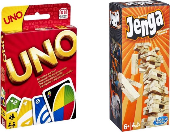 Hasbro Spellenbundel - Bordspellen - 2 Stuks - Uno & Jenga