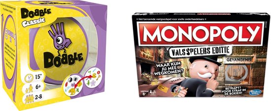 Hasbro Spellenbundel - Bordspellen - 2 Stuks - Dobble Classic & Monopoly Valsspelerseditie