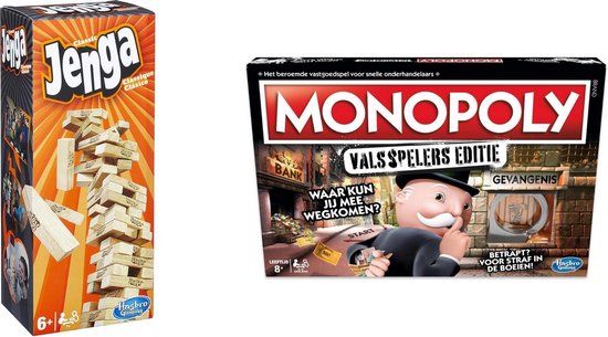 Hasbro Spellenbundel - Bordspellen - 2 Stuks - Jenga & Monopoly Valsspelerseditie