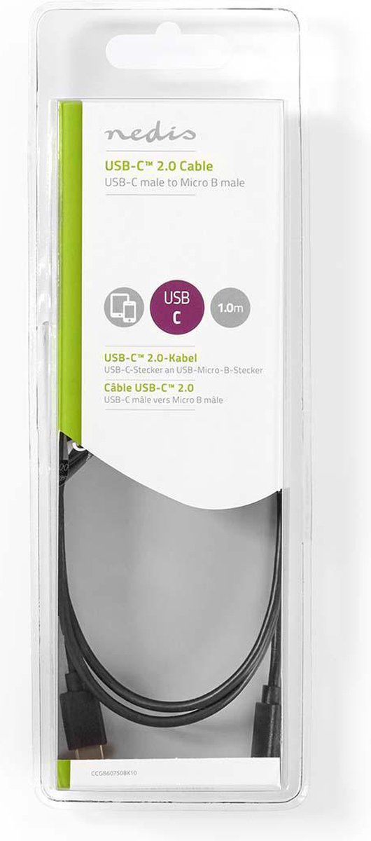Nedis Usb 2.0-kabel Type-c Male - Micro-b Male 1 Mtr - Zwart