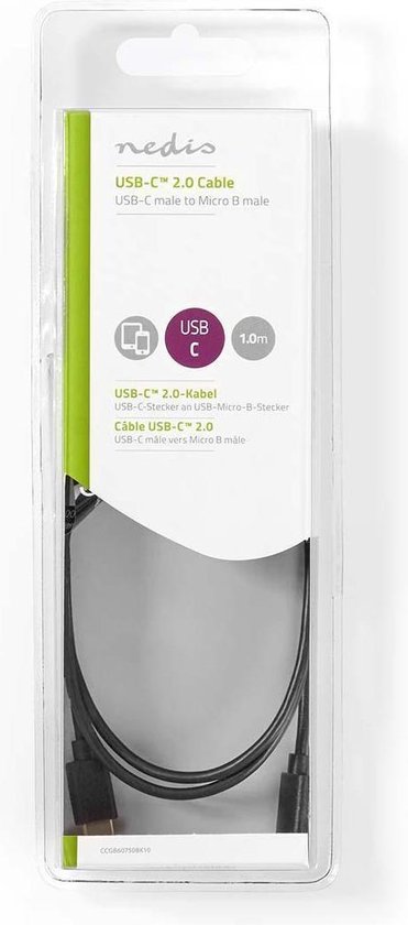 Nedis Usb 2.0-kabel Type-c Male - Micro-b Male 1 Mtr - Zwart
