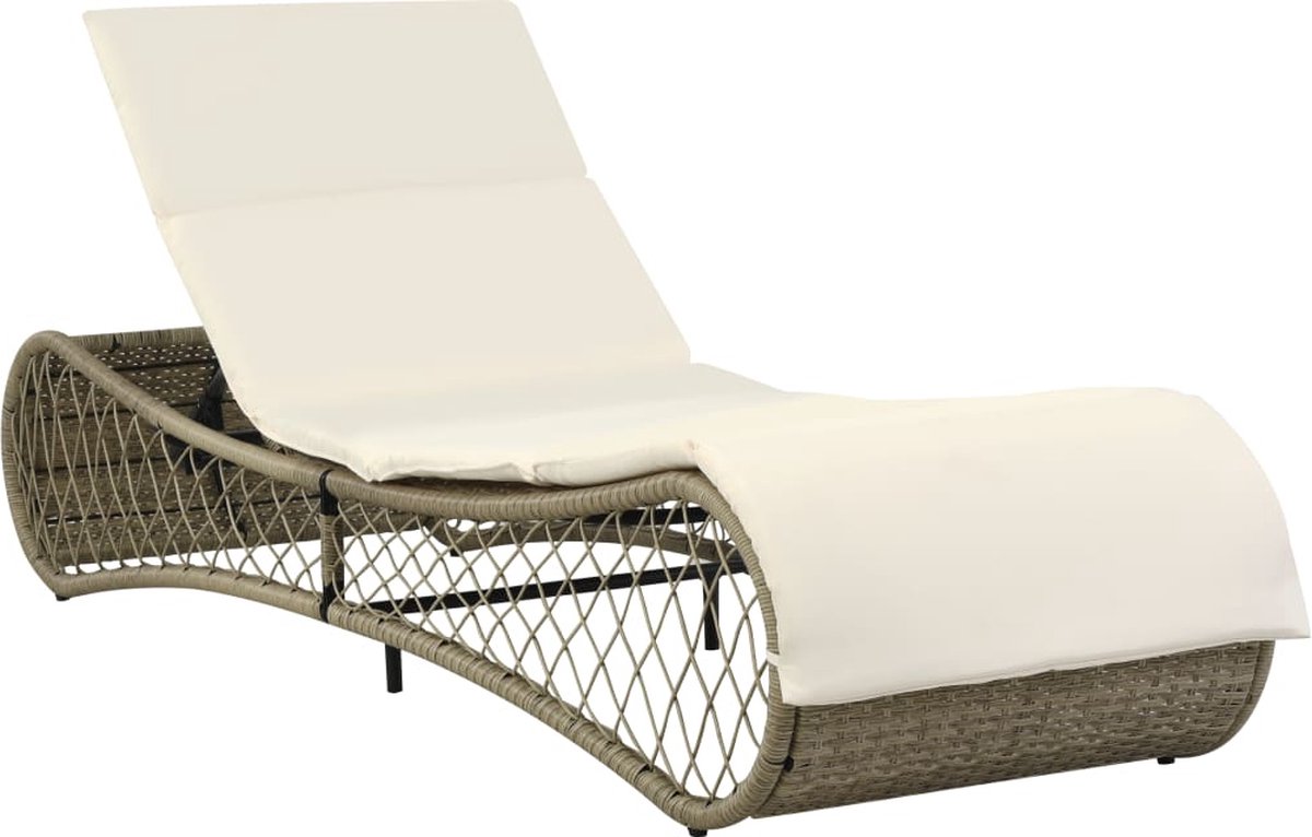 Vidaxl Ligbed Met Kussen Poly Rattan - Grijs