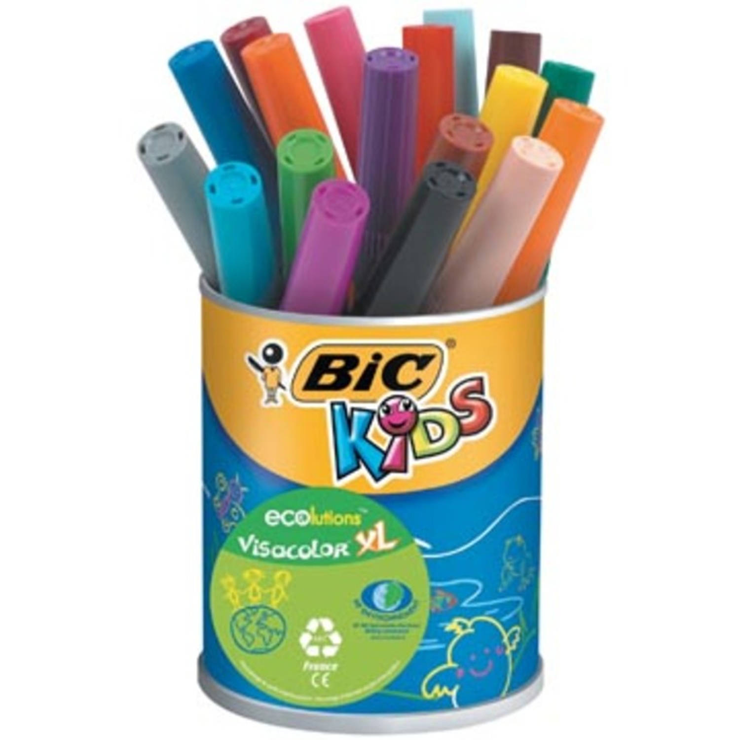 Bic Kids Viltstift Visacolor Xl Ecolutions 18 Stiften In Een Metalen Pot