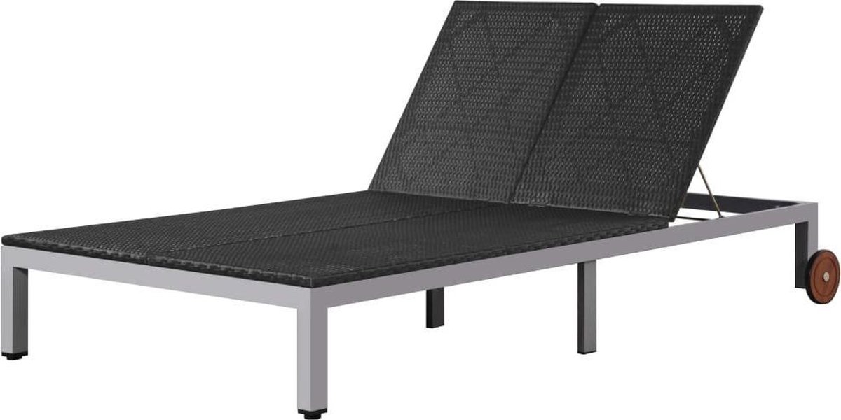 Vidaxl Ligbed Tweepersoons Met Wieltjes Poly Rattan - Zwart