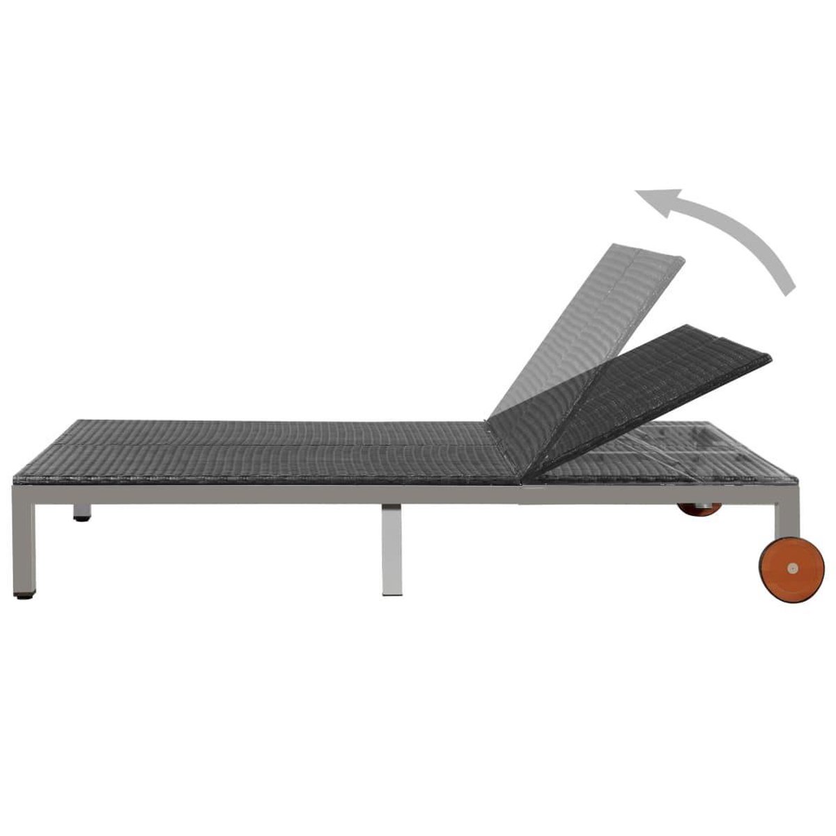 Vidaxl Ligbed Tweepersoons Met Wieltjes Poly Rattan - Zwart