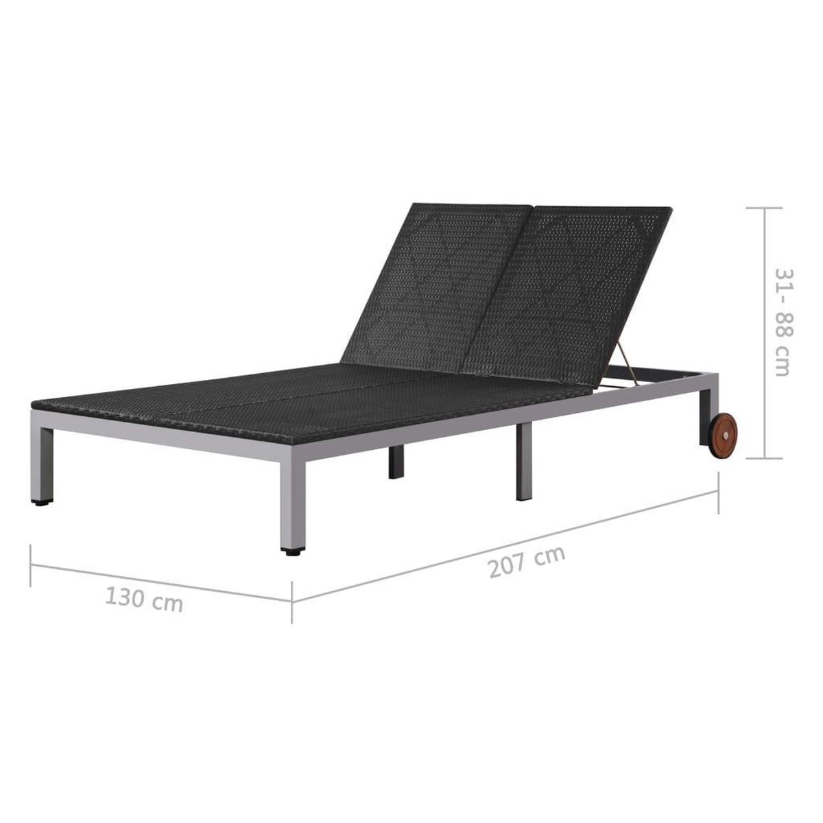 Vidaxl Ligbed Tweepersoons Met Wieltjes Poly Rattan - Zwart
