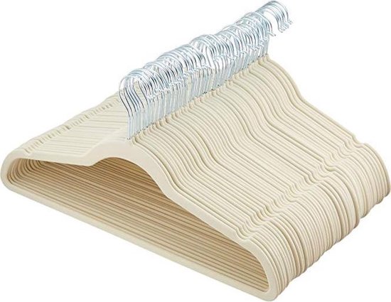 Stevige Kunststof Kleerhangers Met Suede Afwerking - 50 Stuks Kledinghangers - - Beige