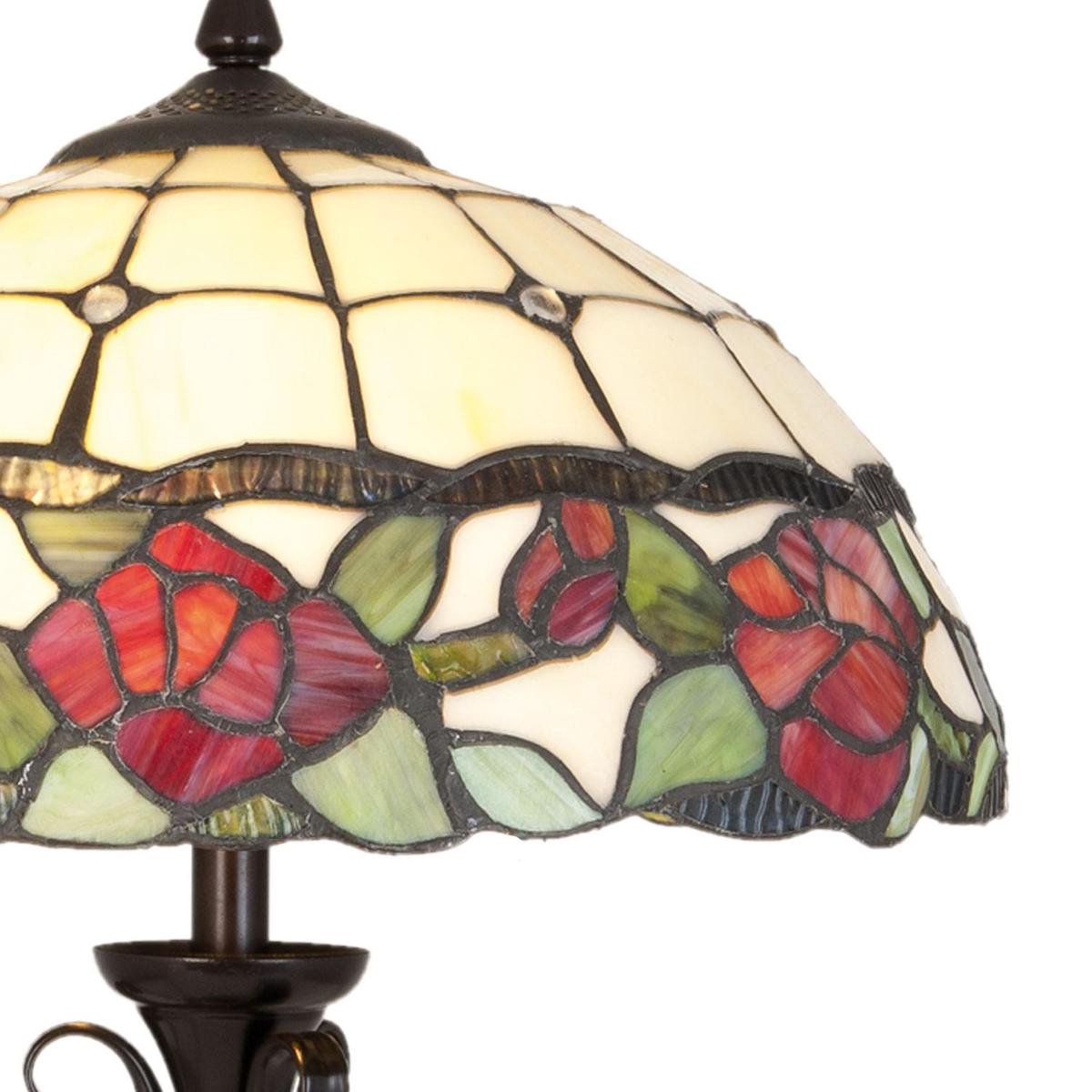 Clayre & Eef Tafellamp Tiffany Compleet ø 35x61 Cm 2x E27/60w -, Groen, Rood, Ivory - Ijzer, Glas - Bruin