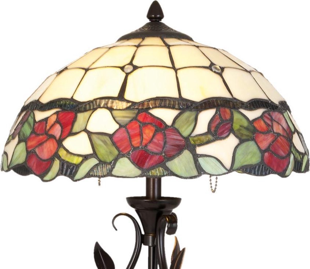 Clayre & Eef Tafellamp Tiffany Compleet ø 35x61 Cm 2x E27/60w -, Groen, Rood, Ivory - Ijzer, Glas - Bruin
