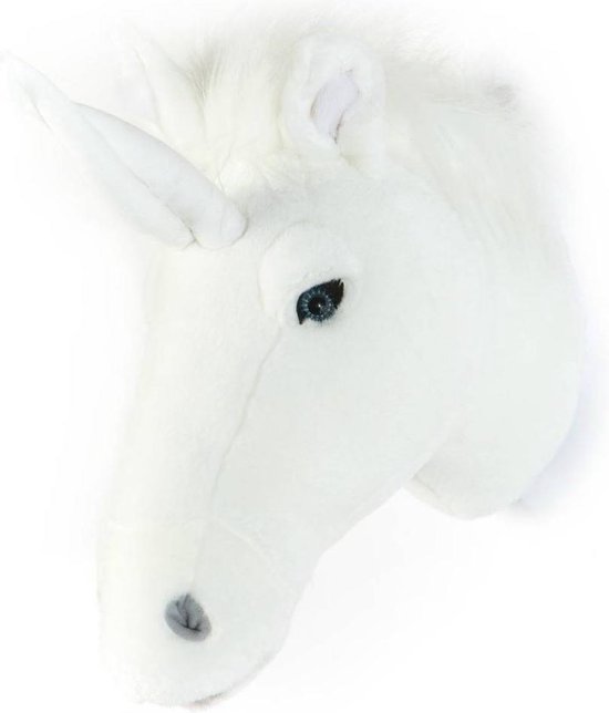 Bibib Pluche Eenhoorn Dierenhoofd Knuffel 30 Cm - Unicorn/eenhoornkop - Kinderkamer Muurdecoratie - Wit