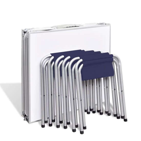 Campingtafel Inklapbaar En Verstelbaar Aluminium 180 X 60 Cm 6 Stoelen - Wit