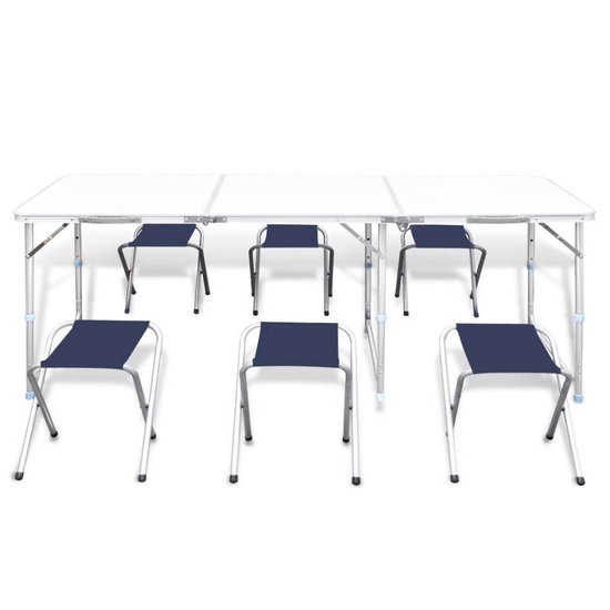 Campingtafel Inklapbaar En Verstelbaar Aluminium 180 X 60 Cm 6 Stoelen - Wit
