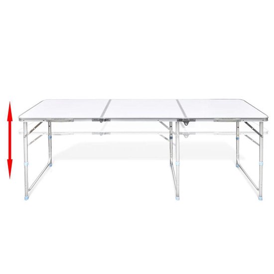 Campingtafel Inklapbaar En Verstelbaar Aluminium 180 X 60 Cm 6 Stoelen - Wit