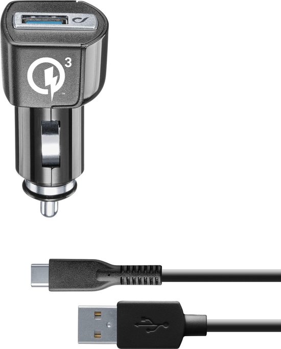 Cellularline Car Charger Kit 18W USB-C Qualcomm - Zwart