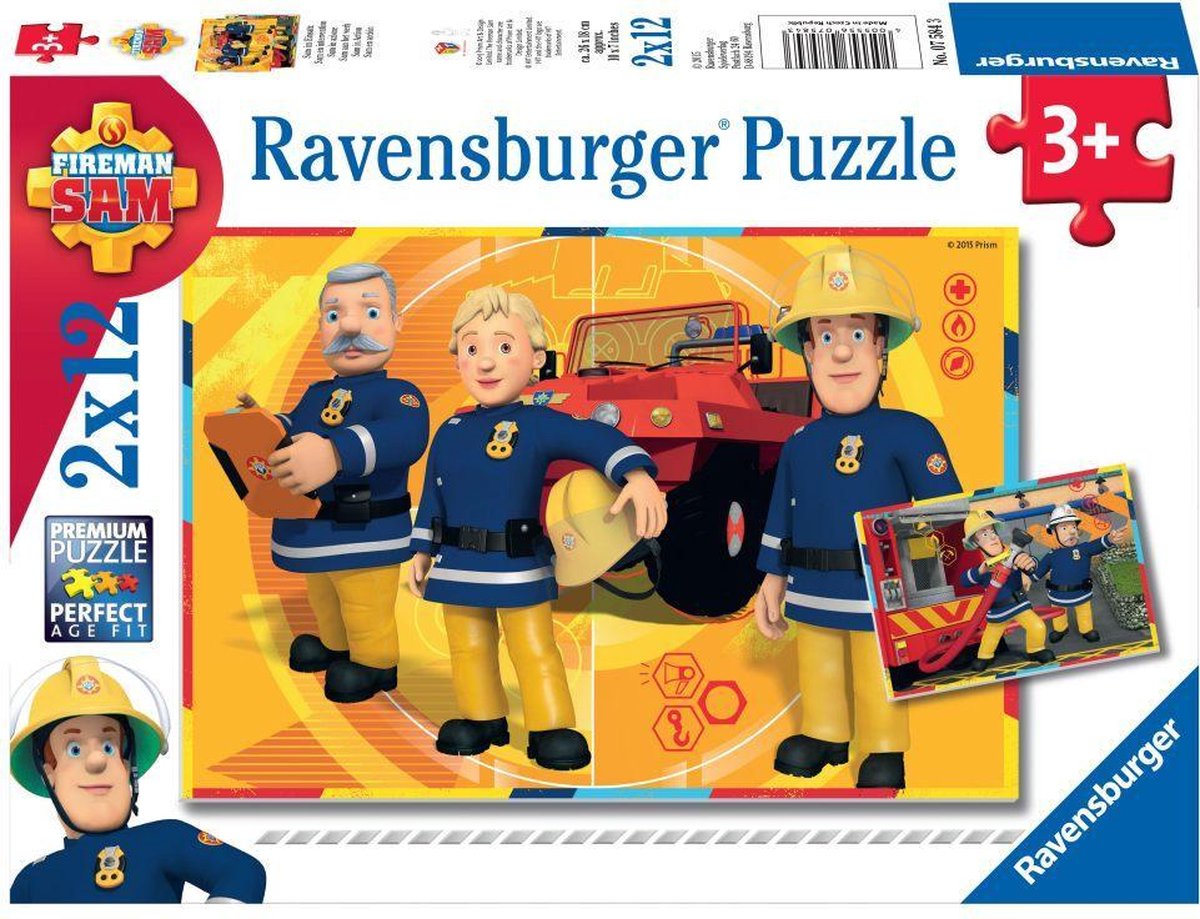 Ravensburger Puzzel Brandweerman Sam Aan Het Werk - 2 X 12 Stukjes