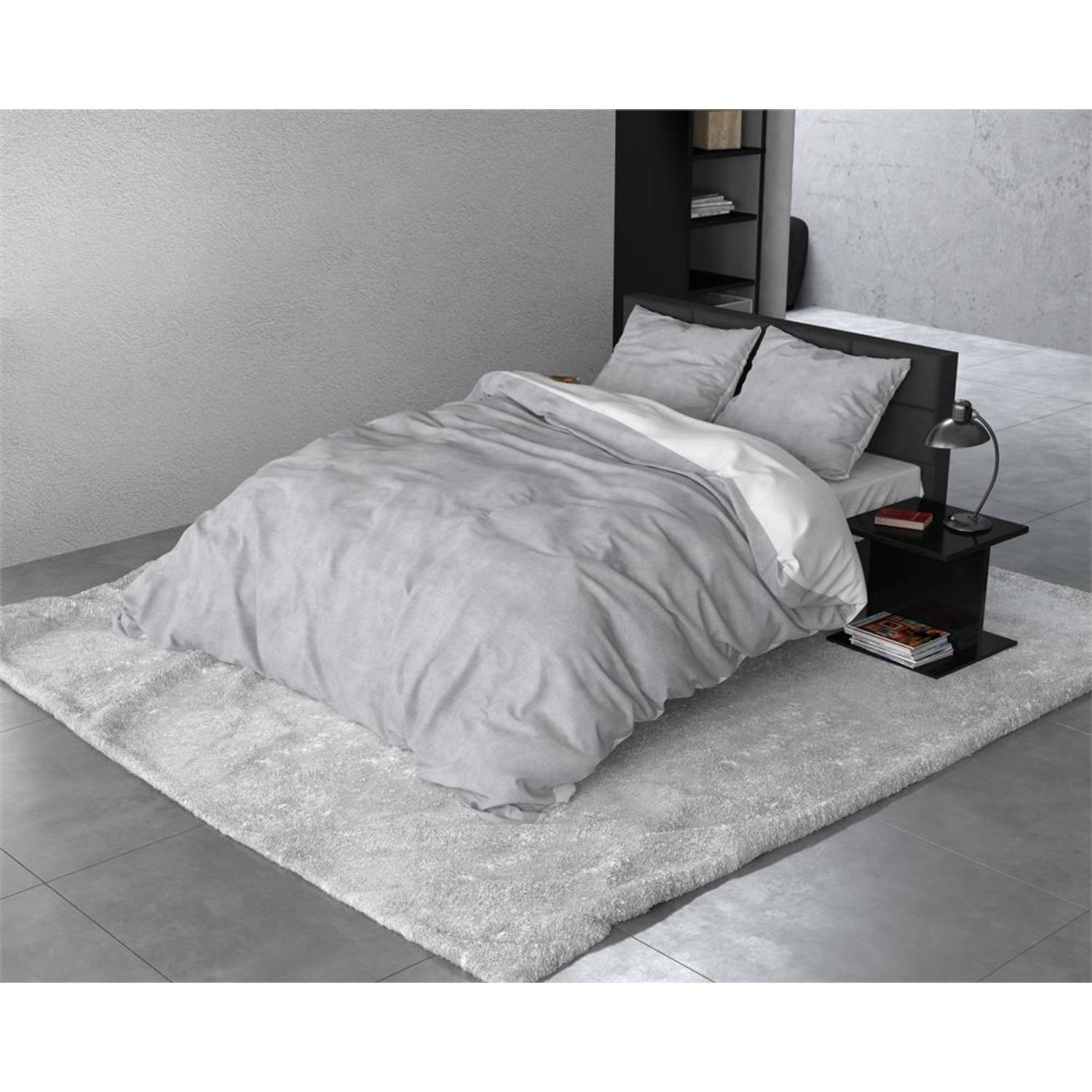 Sleeptime Fl Twin Washed Cotton Grey - Dekbedovertrek: 1-persoons (140 Cm) - Grijs