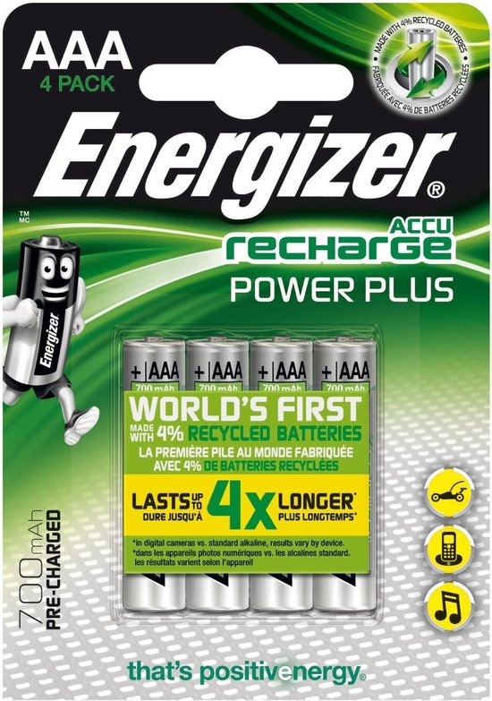 Energizer Herlaadbare Batterijen Power Plus Aaa, Blister Van 4 Stuks