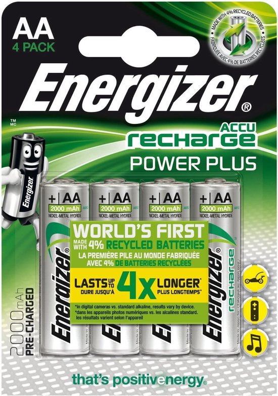 Energizer Herlaadbare Batterijen Power Plus Aa, Blister Van 4 Stuks