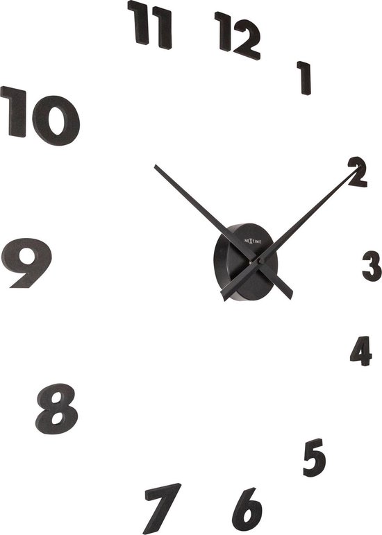 Nextime Wandklok Dia. 48 Cm X 3 Cm, Aluminium,, 'Small Hands' - Zwart