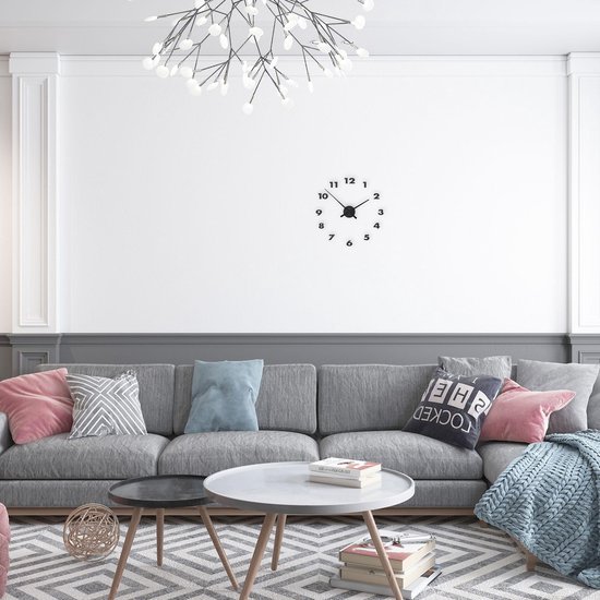 Nextime Wandklok Dia. 48 Cm X 3 Cm, Aluminium,, 'Small Hands' - Zwart