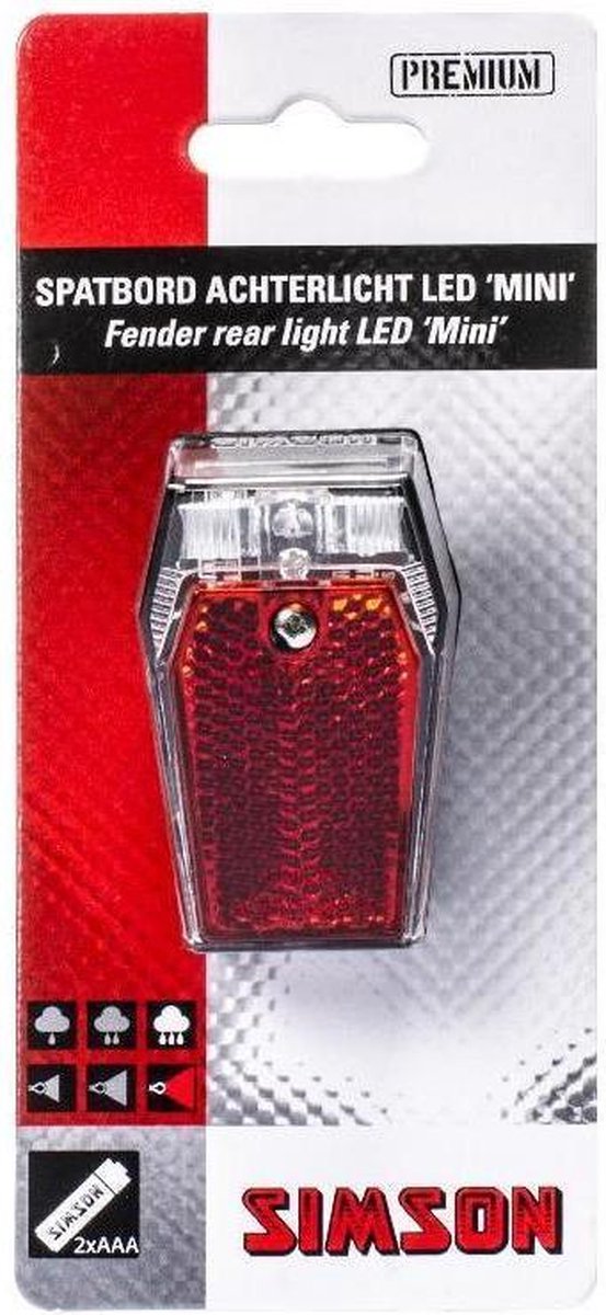 Simson Achterlicht Mini Batterij Spatbord - Rood