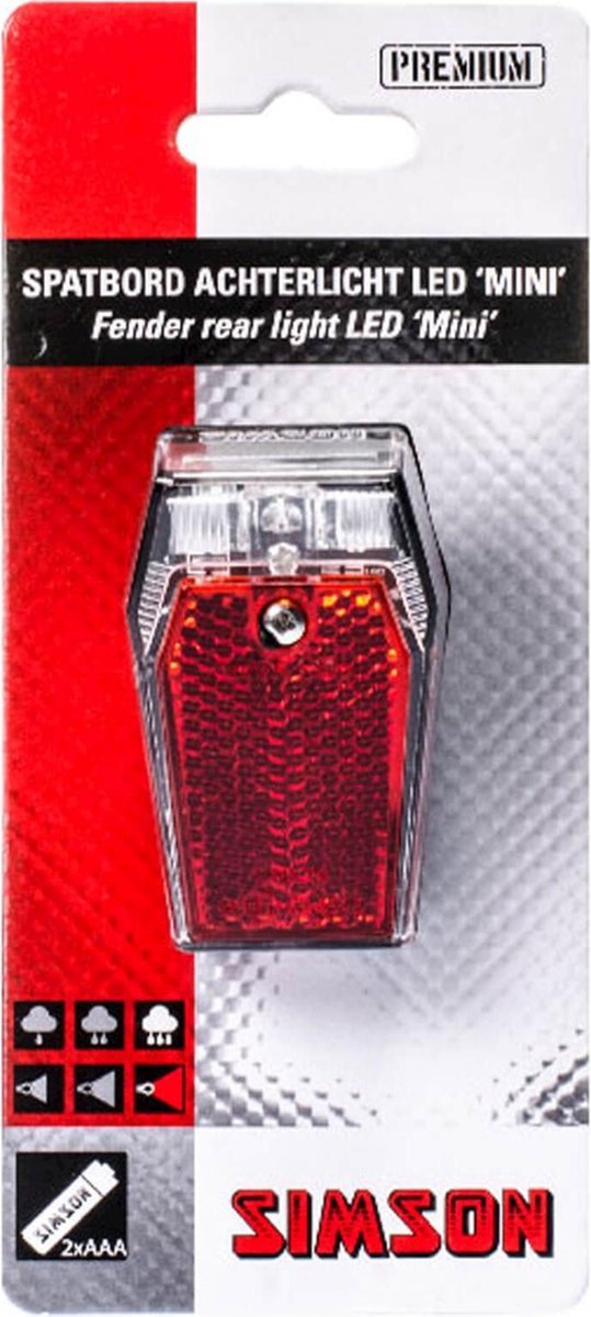 Simson Achterlicht Mini Batterij Spatbord - Rood