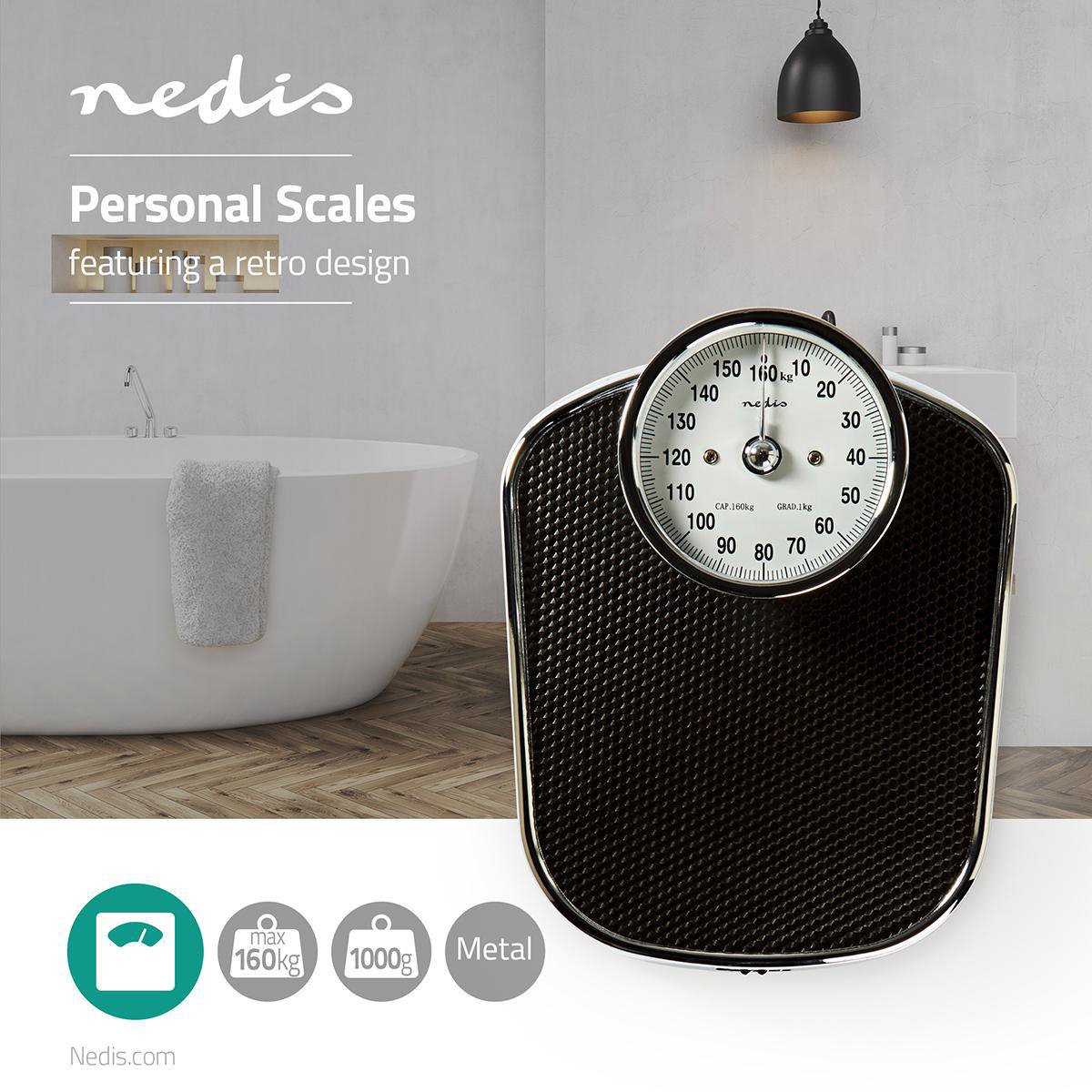 Nedis Analoge Retro Design Personenweegschaal Rvs Tot 160 Kg