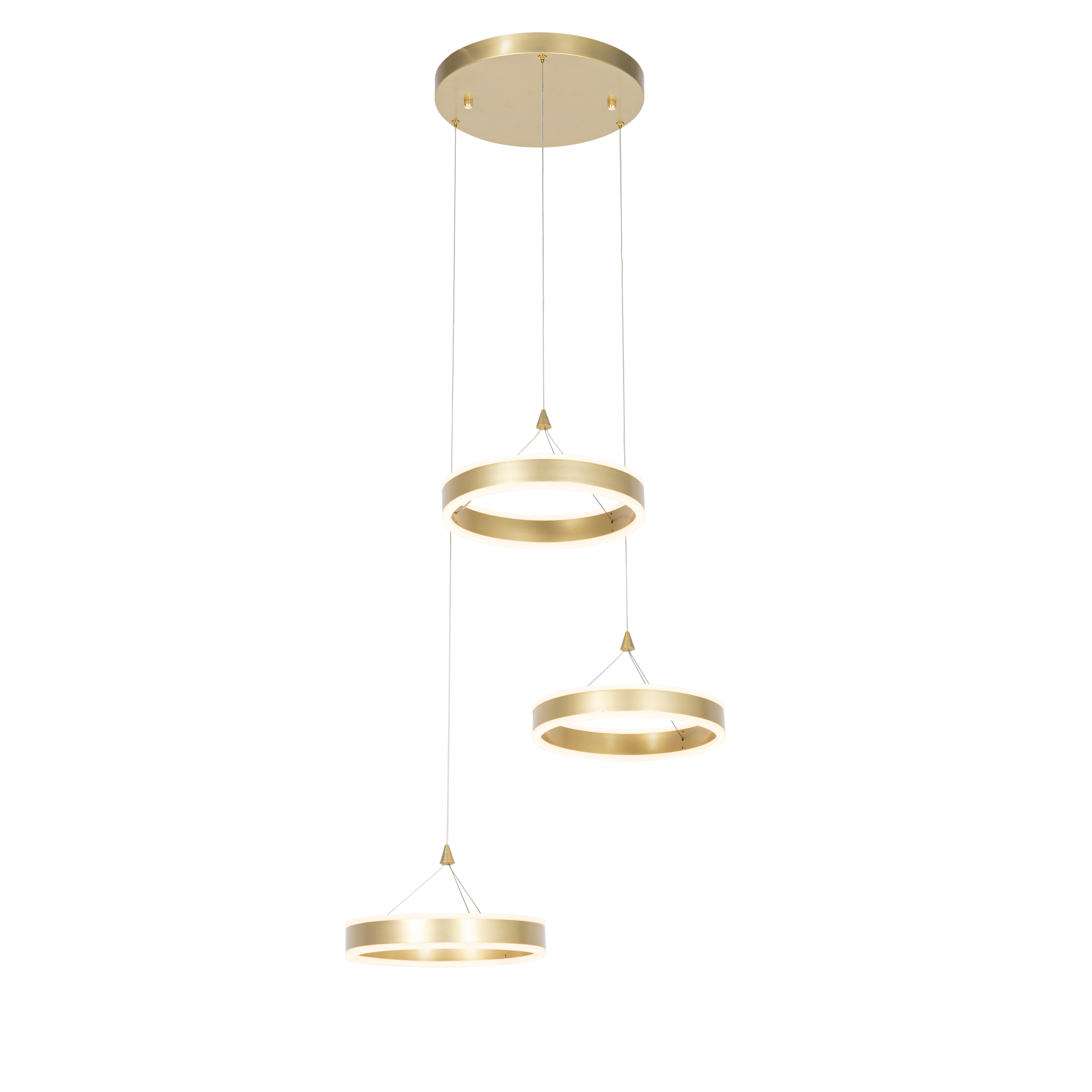 QAZQA Hanglamp messing rond incl. LED 3-staps dimbaar 3-lichts - Lyani