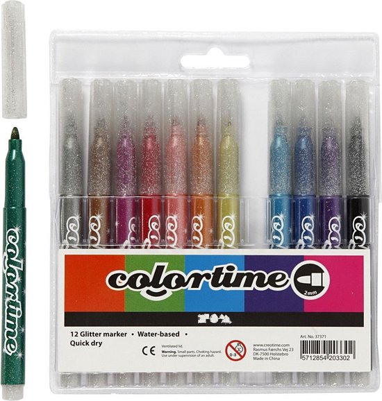 Colortime Glitterstiften Lijndikte 4,2 Mm Multicolor 12 Stuks