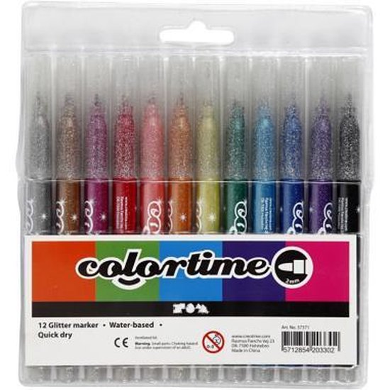 Colortime Glitterstiften Lijndikte 4,2 Mm Multicolor 12 Stuks
