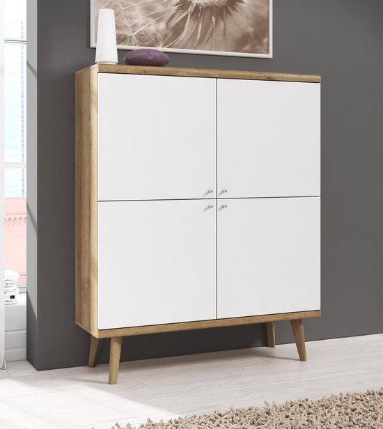 Meubella - Dressoir Primavera Licht Eiken - 107 Cm - Hoog - Wit