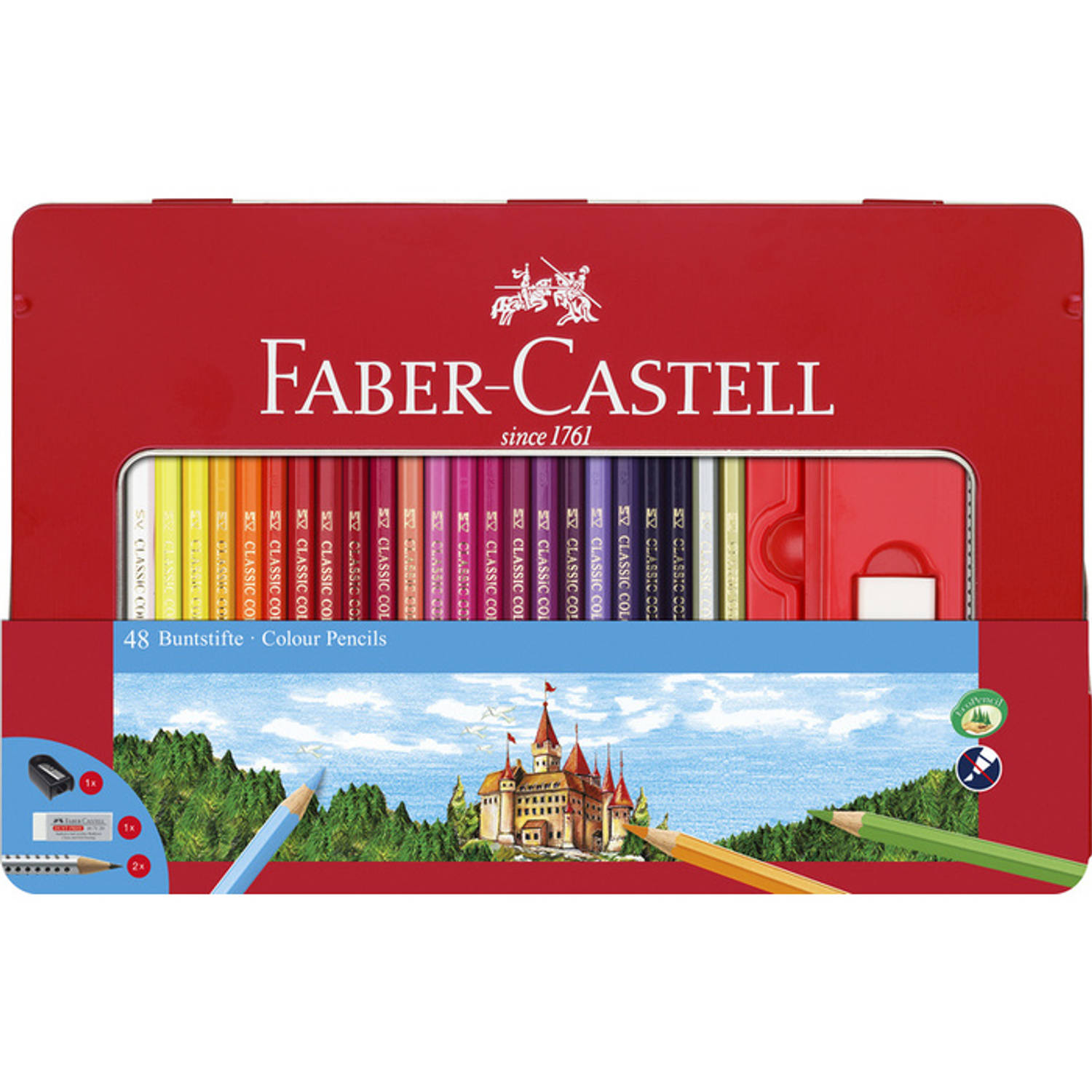 Faber Castell Kleurpotlood Faber-castell Castle Zeskantig Metalen Etui 48 Stuks Met Accessoires