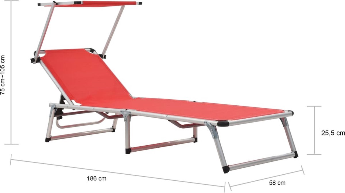 Vidaxl Ligbed Inklapbaar Met Dak Aluminium En Textileen - Rood