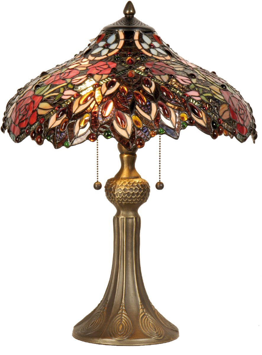 Clayre & Eef Tafellamp Tiffany Compleet 58 X ø 43 Cm -,, Multi Colour - Ijzer, Glas - Bruin