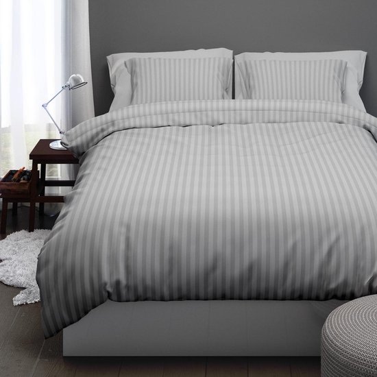 Satin D'or Dekbedovertrek Streep Silver-260x200/220 - Beige