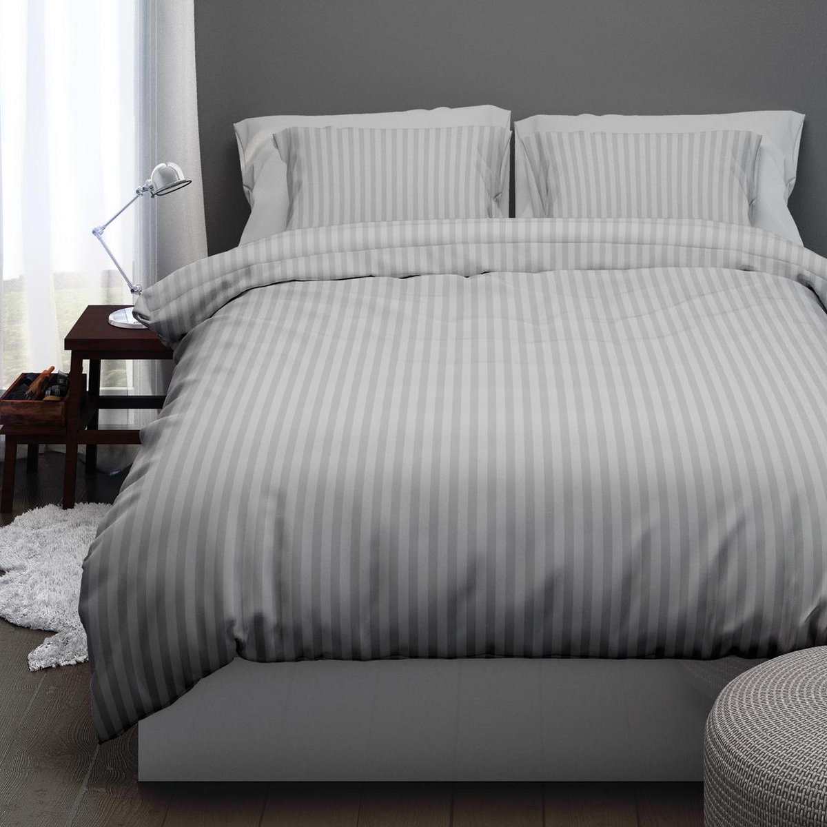 Satin D'or Dekbedovertrek Streep Silver-260x200/220 - Beige