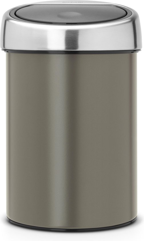 Brabantia Touch Bin Wandafvalemmer 3 Liter Met Kunststof Binnenemmer - Platinum / Matt Steel - Grijs